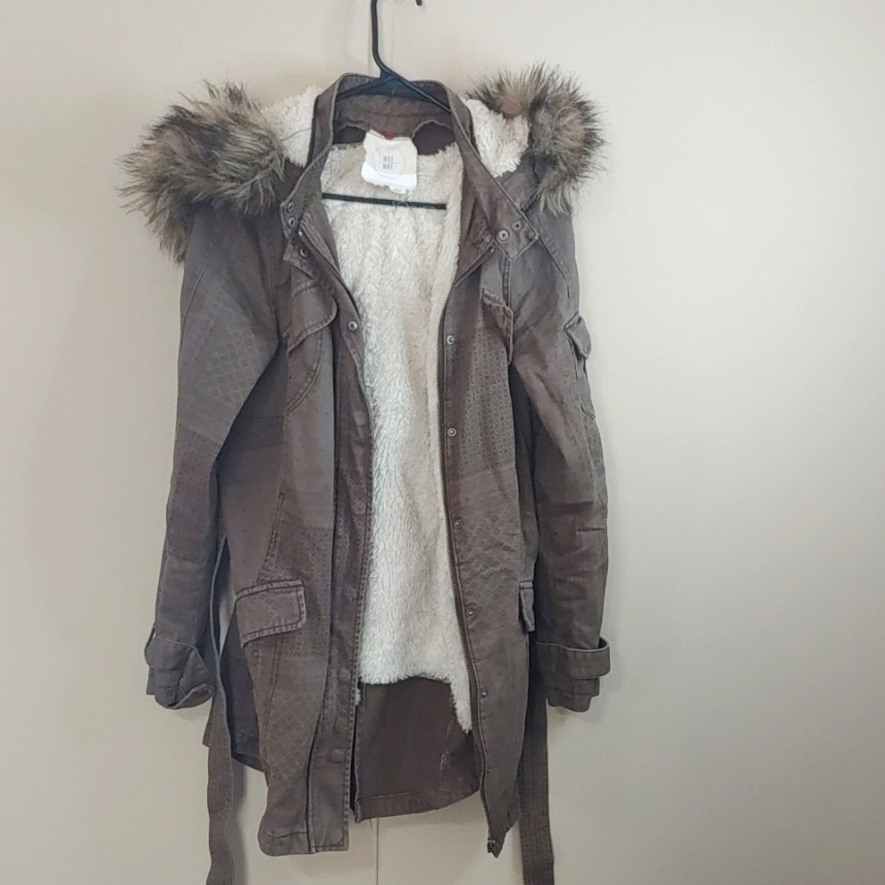 Hei Hei Anthropologie Women's Fur Hood Coat Brown Belted Brunswick Anorak Size M